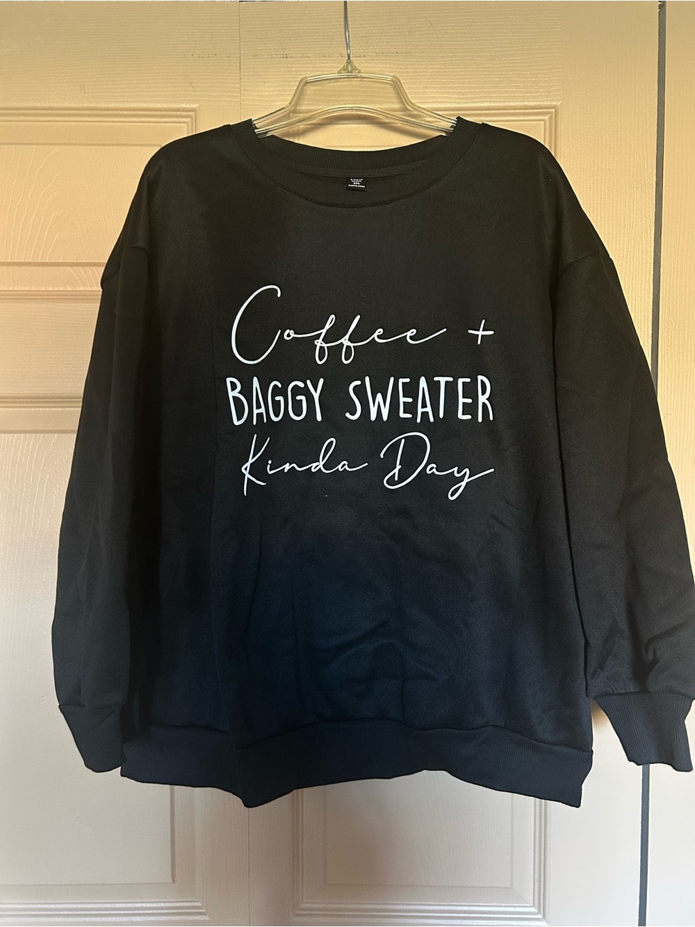 SHEIN Black Sweatshirt with White Script Slogan
